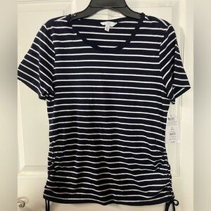 🔴 3/$12 Time and Tru Women’s Navy and White Striped Cinched Top! NWT! Size (4/6)